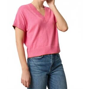 NEW LILLA P short sleeve v neck pullover sweater in calypso